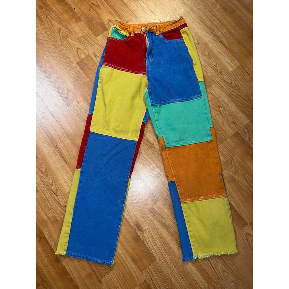 Shein Multicolor Pants Patchwork Colorblock Cargo… - image 1